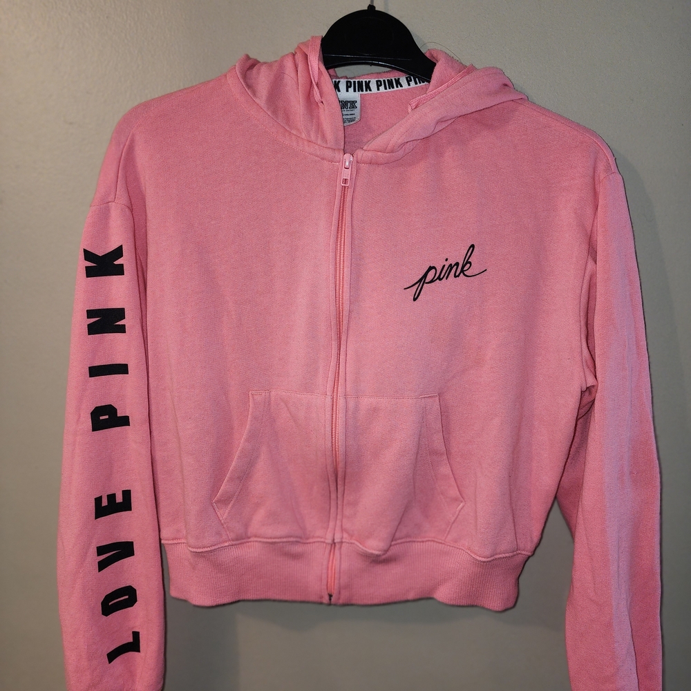 PINK Victoria's Secret Coral Hoodie zipper jacket sz small